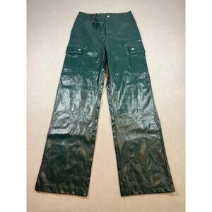 Riley & James Green Faux Leather Cargo Pants Wide Leg High Rise Medium